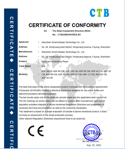 Porcelana Shenzhen Smart Display Technology Co.,Ltd certificaciones